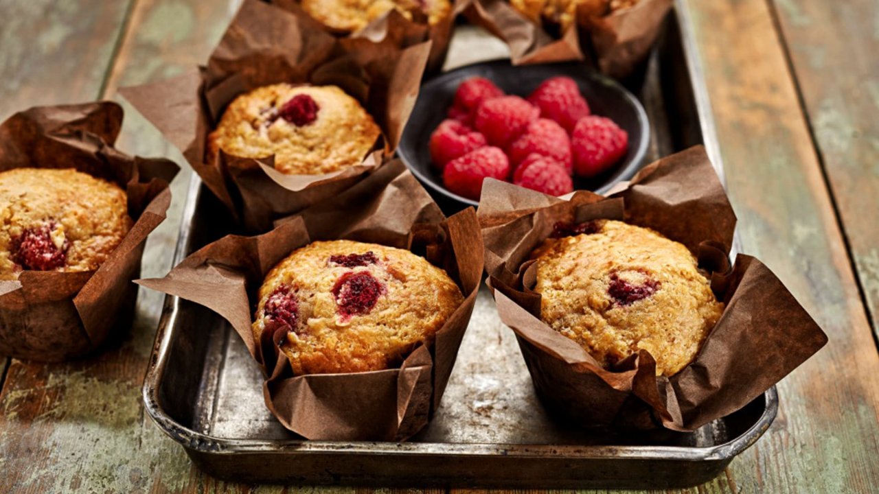 Banana Raspberry Coconut Muffins