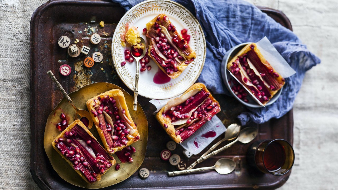 Rhubarb, pear, pom tart