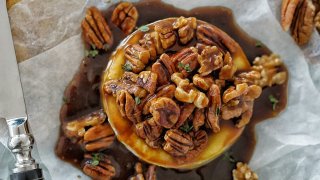 Nutty Caramel Baked Brie