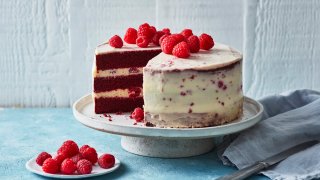 Red Velvet Layer Cake with Cheesecake Icing and Raspberries